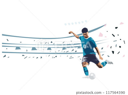Soccer, football player kicks ball in football stadium, flat design vector illustration 117564390