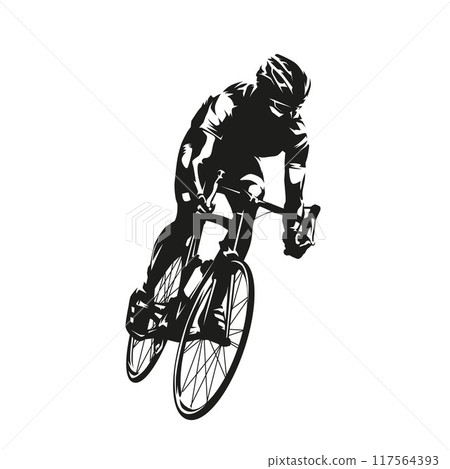 Road cycling, cyclist on bike, abstract isolated vector silhouette, ink drawing 117564393
