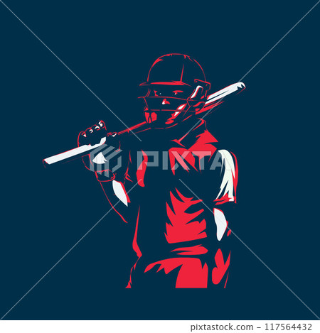 Cricket player, batsman, isolated vector illustration 117564432