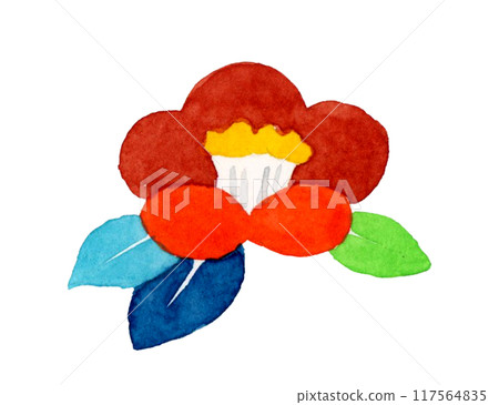 Red camellia flower, hand-drawn watercolor illustration of plant, also suitable for New Year's cards Red camellia flower, hand-drawn watercolor illustration of plant, also suitable for New Year's cards 117564835