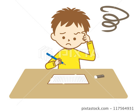 A boy who worries and thinks about difficult problems in study 117564931