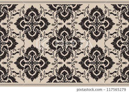 Vintage Arabic pattern. Persian colored carpet. Rich ornament for fabric design, handmade, interior decoration, textiles. Sepia background. Ikat style. Vintage Arabic pattern. Persian colored carpet. Rich ornament for fabric design, handmade, interior decoration, textiles. Sepia background. Ikat style. 117565279