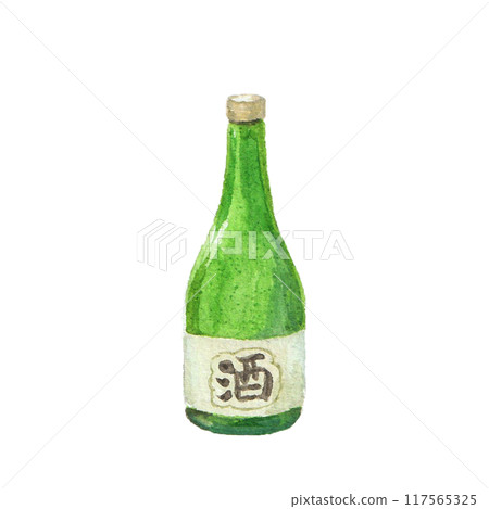 用水彩畫的日本清酒瓶 117565325