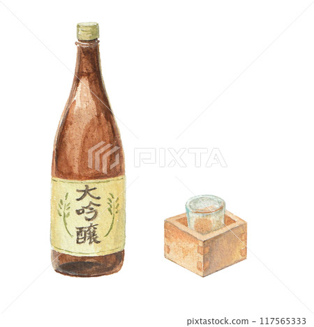 Watercolor image of sake Watercolor image of sake 117565333
