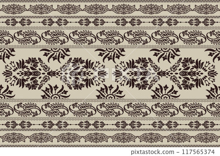 Ikat tribal Indian seamless pattern. Ethnic Aztec fabric carpet mandala ornament native boho chevron textile.Geometric African American oriental traditional vector illustrations. Embroidery style. Ikat tribal Indian seamless pattern. Ethnic Aztec fabric carpet mandala ornament native boho chevron textile.Geometric African American oriental traditional vector illustrations. Embroidery style. 117565374