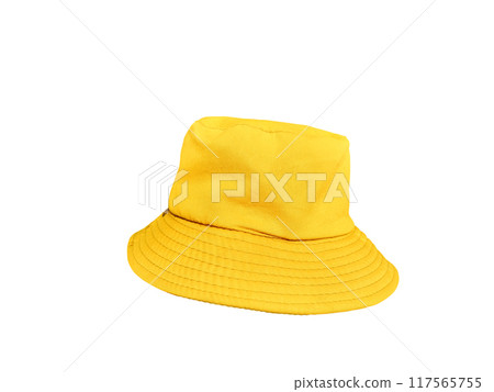 yellow bucket hat isolated on white 117565755