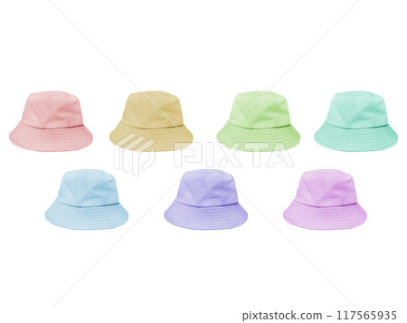 Set of bucket hats isolated on white Set of bucket hats isolated on white 117565935