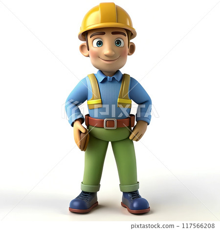 3d character model of engineer occupation wearing hard hat and safety vest 117566208