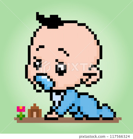 Pixels baby boy is playing.Vector Illustration of  Cute Baby is crawling. 117566324