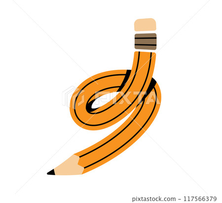 Twisted pencil vector illustration. Drawing tool for artists, students curve form. Flat modern education concept isolated on white background 117566379