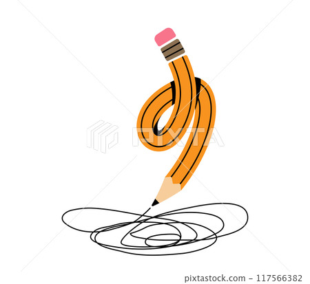 Twisted pencil with doodle vector illustration. Drawing tool for artists, students curve form. Flat modern education concept isolated on white background Twisted pencil with doodle vector illustration. Drawing tool for artists, students curve form. Flat modern education concept isolated on white background 117566382