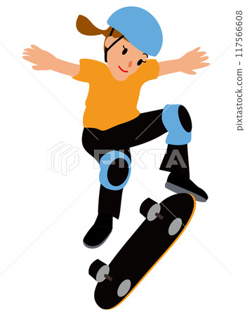 Sports girl 03 trying various tricks on a skateboard in the park street Sports girl 03 trying various tricks on a skateboard in the park street 117566608