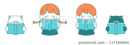 A child reading a book and a cat 117566664