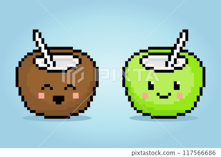 8 bit Pixel Character of Drink Coconut . Fruit in vector illustrations for game assets and cross stitch. 117566686