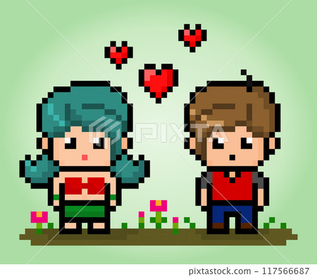 People fall in love in 8 bit pixels. People pairs for cross stitching patterns in vector illustrations. 117566687