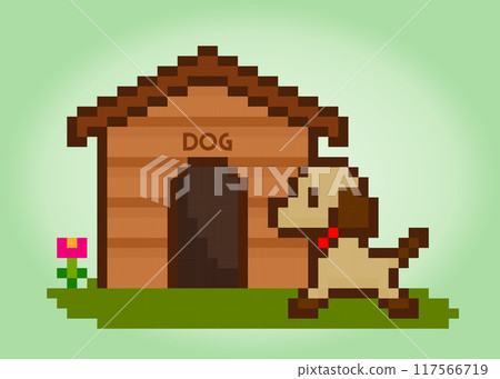 8 bit pixel house for dogs. barkitecture for game assets and cross stitches in vector illustrations. 8 bit pixel house for dogs. barkitecture for game assets and cross stitches in vector illustrations. 117566719