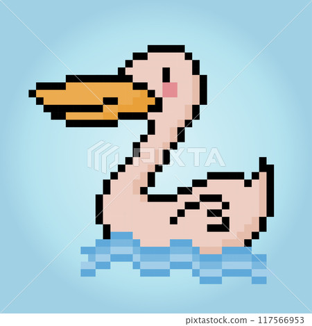 Pixel 8 bit flamingo is swimming. Animal character game assets in vector illustrations. Pixel 8 bit flamingo is swimming. Animal character game assets in vector illustrations. 117566953