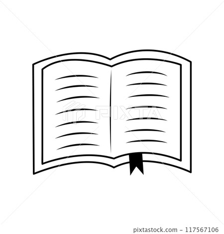 Open book doodle icon. Line art textbook or notebook with bookmark. Education or school symbol. Open book doodle icon. Line art textbook or notebook with bookmark. Education or school symbol. 117567106