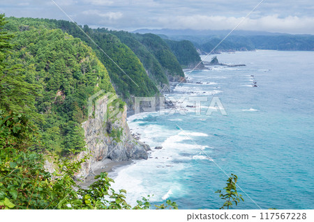 "Iwate Prefecture" Uonosu Cliffs, lined up in five rows like a folding screen, Tanohata Village "Iwate Prefecture" Uonosu Cliffs, lined up in five rows like a folding screen, Tanohata Village 117567228