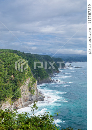"Iwate Prefecture" Uonosu Cliffs, lined up in five rows like a folding screen, Tanohata Village "Iwate Prefecture" Uonosu Cliffs, lined up in five rows like a folding screen, Tanohata Village 117567229