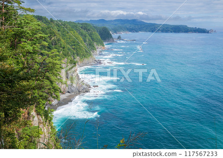 "Iwate Prefecture" Uonosu Cliffs, lined up in five rows like a folding screen, Tanohata Village "Iwate Prefecture" Uonosu Cliffs, lined up in five rows like a folding screen, Tanohata Village 117567233