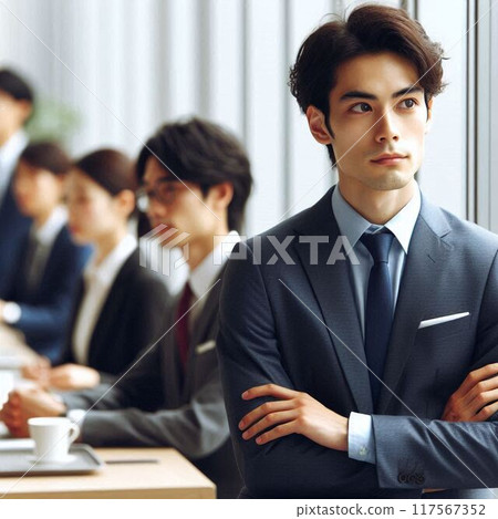 會議室裡的會議即將開始,一名男員工看著窗外,試著冷靜下來。 會議室裡的會議即將開始,一名男員工看著窗外,試著冷靜下來。 117567352