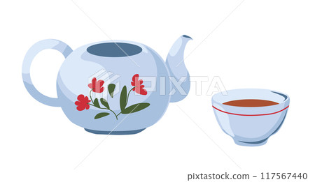 Blue Teapot with Red Flowers 117567440