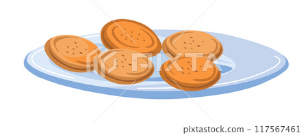 Plate of round biscuits isolated Plate of round biscuits isolated 117567461