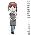 Full-body illustration of a woman wearing an apron giving a tour 117567829