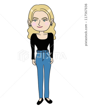 Full body illustration of a Caucasian woman in casual clothes 117567836