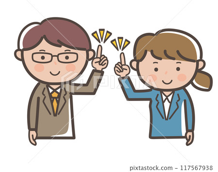 Upper body illustration of male and female businessmen as a boss and subordinate explaining the points 117567938