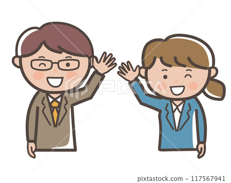 Upper body illustration of male and female businessmen, boss and subordinate image, greeting with a smile 117567941