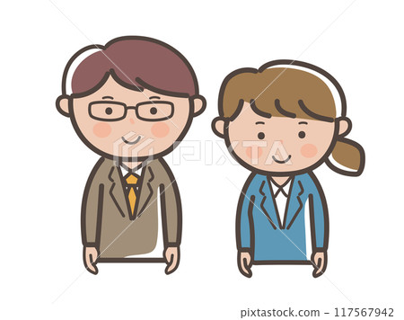 具有老闆和下屬形象的男女商人上半身插圖 117567942