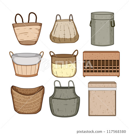 wicker laundry basket set cartoon vector illustration wicker laundry basket set cartoon vector illustration 117568380