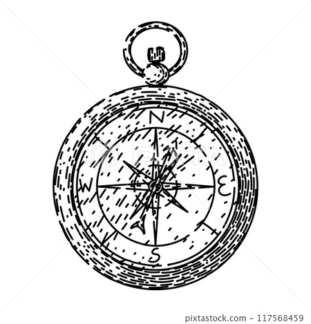 compass retro travel vintage sketch hand drawn vector 117568459