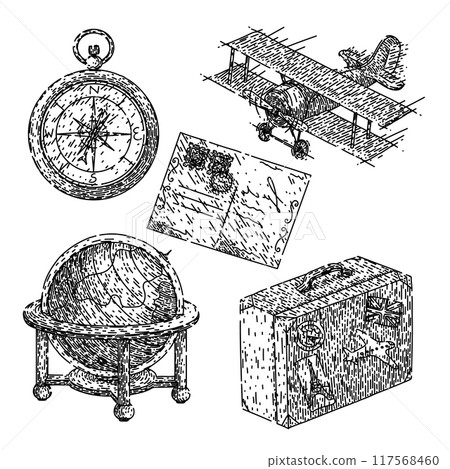 travel vintage set sketch hand drawn vector 117568460