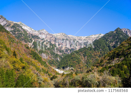 Spectacular autumn view of the Northern Alps from Shinhotaka Onsen Spectacular autumn view of the Northern Alps from Shinhotaka Onsen 117568568