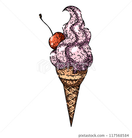 scoop ice cream cone sketch hand drawn vector 117568584