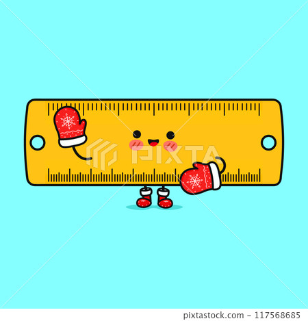 Funny smiling happy Ruler christmas. Vector flat cartoon character illustration icon design. Isolated on blue background 117568685