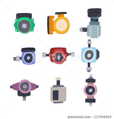 water circulation pump set cartoon vector illustration 117568929