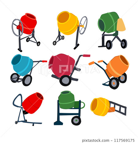concrete mixer set cartoon vector illustration 117569175