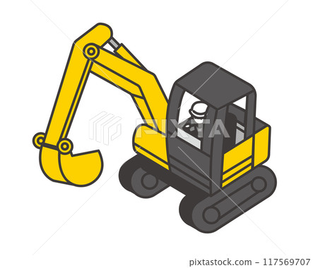 Isometric vector illustration of a worker operating a shovel 117569707
