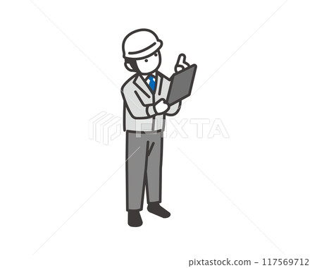 Isometric vector illustration of a worker pointing 117569712