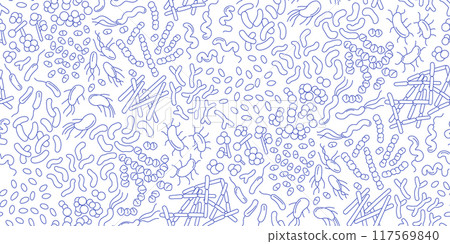 Seamless doodle pattern of diverse bacteria in gut microbiota. Seamless doodle pattern of diverse bacteria in gut microbiota. 117569840