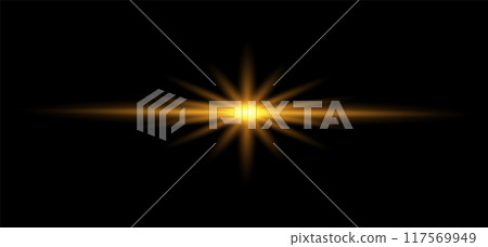 Horizon glow yellow, orange. Light effect of lens flares. Yellow horizontal glowing light effect with on transparent background. Vector illustration scattered light. Laser beam on the horizon. Horizon glow yellow, orange. Light effect of lens flares. Yellow horizontal glowing light effect with on transparent background. Vector illustration scattered light. Laser beam on the horizon. 117569949