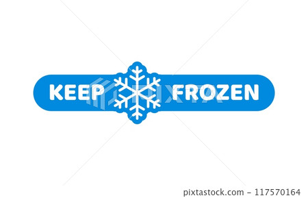 Blue frozen cold product icon, ice crystal label and badge. Isolated vector sticker, features snowflake or frost symbol for packages, refrigerated food production or frosty cold preservation items 117570164