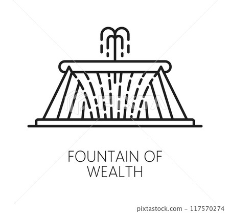 Fountain of wealth Singapore travel vacation icon. Vector linear symbol of abundance and life, largest fountain in world, beautifully illuminating Suntec city with its mesmerizing water displays 117570274