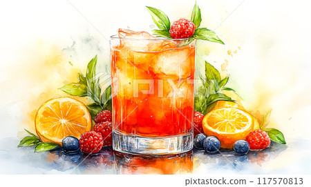 Refreshing Citrus Cocktail Watercolor Painting with Artistic Flair Refreshing Citrus Cocktail Watercolor Painting with Artistic Flair 117570813