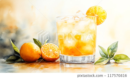 Citrus Infused Cocktail in Vibrant Watercolor Style, Fresh Ingredients Artfully Illustrated Citrus Infused Cocktail in Vibrant Watercolor Style, Fresh Ingredients Artfully Illustrated 117570816