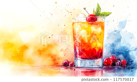 Vibrant Watercolor Cocktail Delight | Playful and Colorful Drink Artwork with Charming Textures Vibrant Watercolor Cocktail Delight | Playful and Colorful Drink Artwork with Charming Textures 117570817